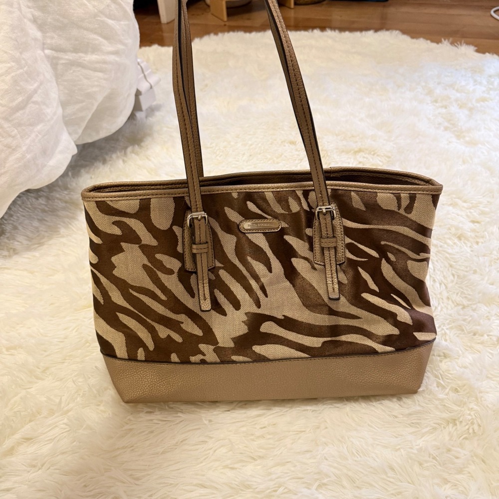 Dana Buchman Metallic Gold Zebra Print Tote Bag Large Animal Print Shoulder Bag - Picture 1 of 8